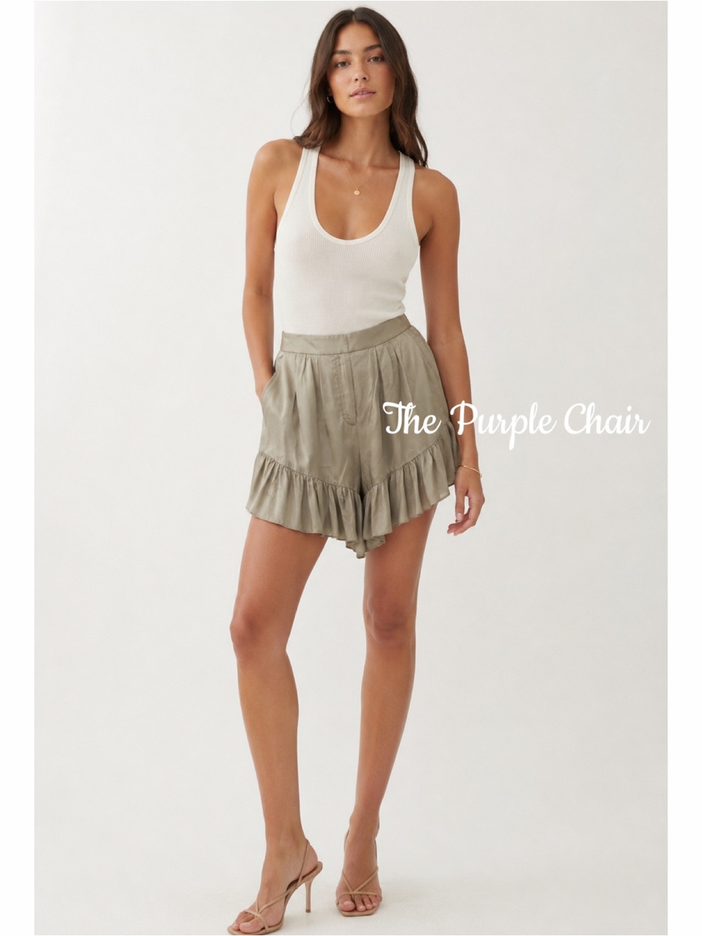 TIBI NWT High Rise Ruffled Satin-Twill Shorts *Stone 6